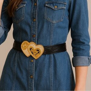 Vintage Leegin silver creek collection tooled leather belt silver plated buckle